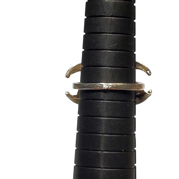 Silver Tone Double Crescent Moon Baby Blue Cabochon Sz 7 Unsigned - Picture 4 of 5